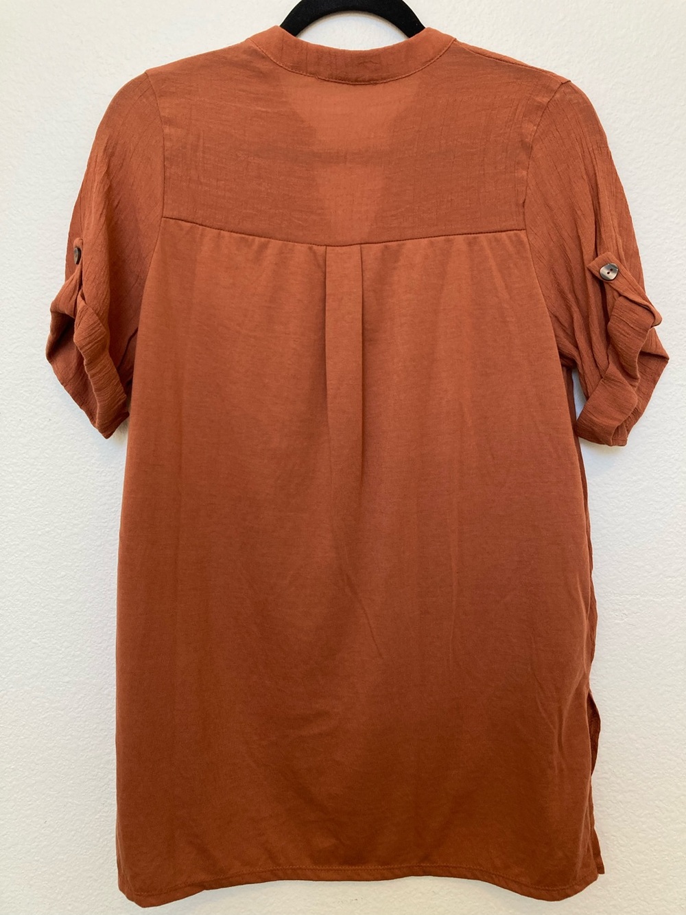 Rust Split-Neck Button Tunic Blouse - Picture 4 of 7